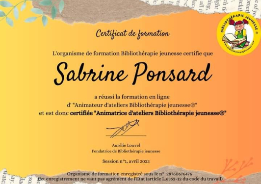Diplômée en Bibliothérapie